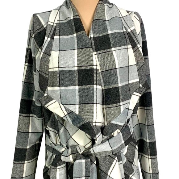 Matilda Jane Check It Twice Plaid Drapey Open Front Wrap Belted Shacket Coat XS - Picture 3 of 11